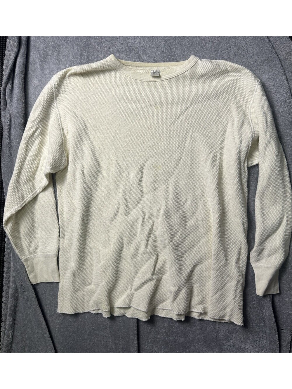 Vintage Morgan Mills Thermal Shirt Mens Made USA Raw Hem Waffle Knit Grunge